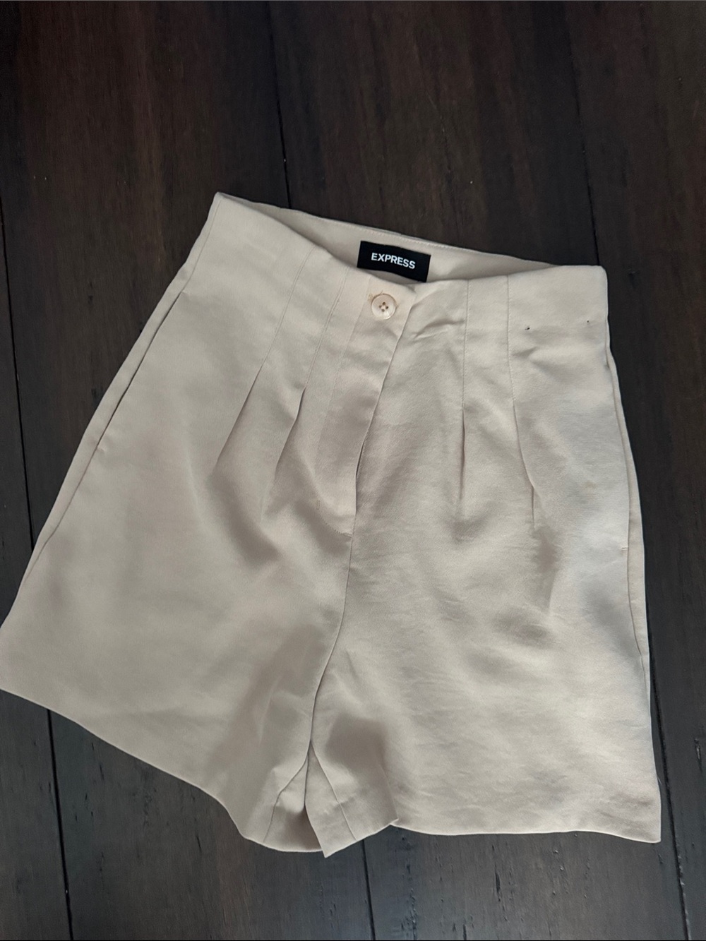 Express Pleated High-Rise Cream Bermuda Shorts